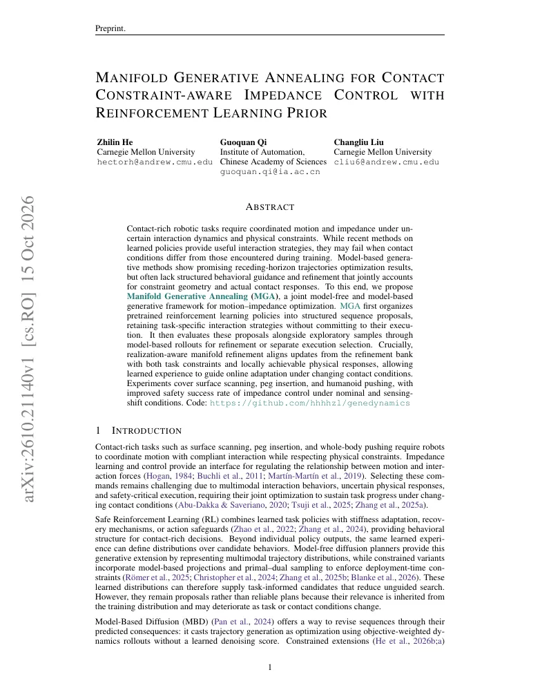 Manifold Generative Annealing for Contact Constraint-aware Impedance Control with Reinforcement Learning Prior visual
