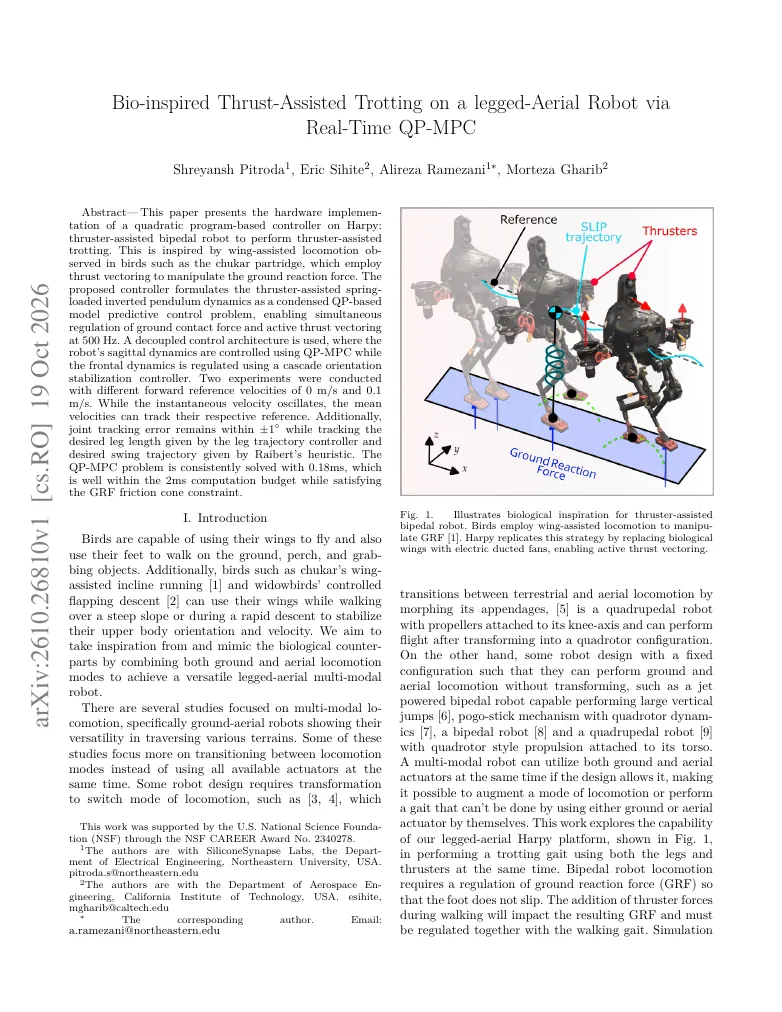 Bio-inspired Thrust-Assisted Trotting on a legged-Aerial Robot via Real-Time QP-MPC visual