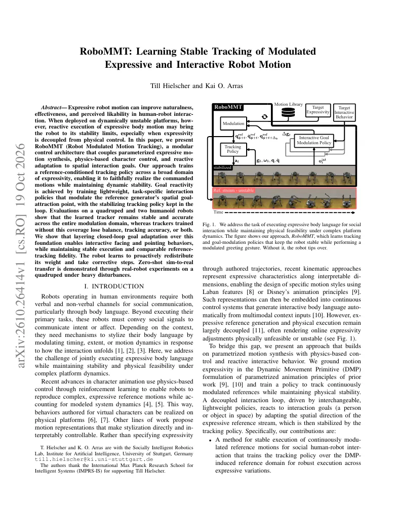 RoboMMT: Learning Stable Tracking of Modulated Expressive and Interactive Robot Motion visual