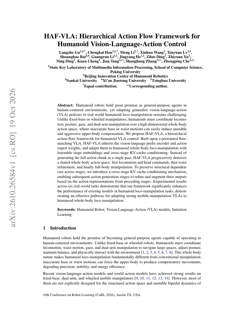 HAF-VLA: Hierarchical Action Flow Framework for Humanoid Vision-Language-Action Control visual
