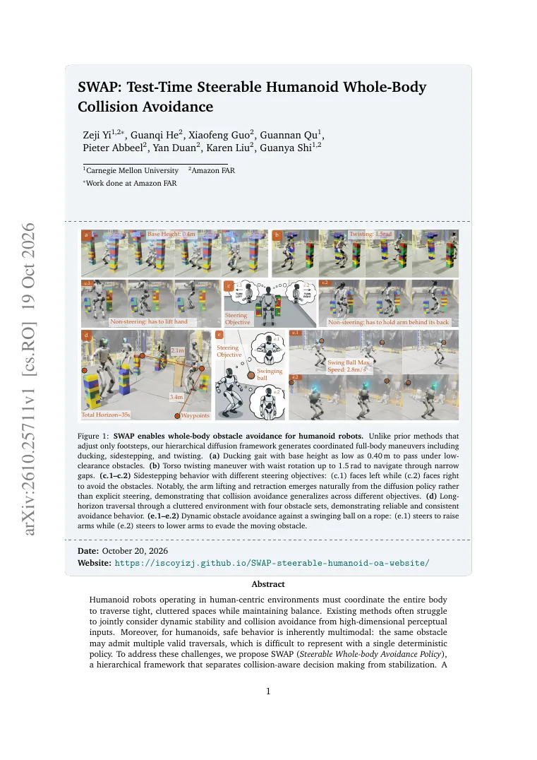 SWAP: Test-Time Steerable Humanoid Whole-Body Collision Avoidance visual