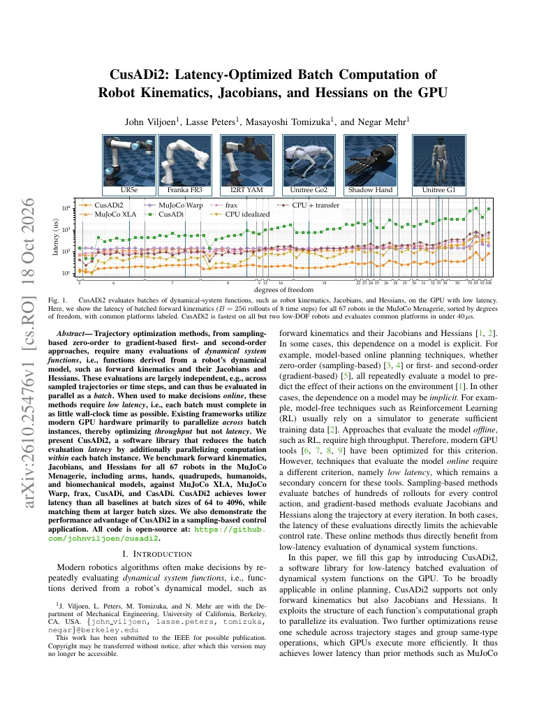 CusADi2: Latency-Optimized Batch Computation of Robot Kinematics, Jacobians, and Hessians on the GPU visual