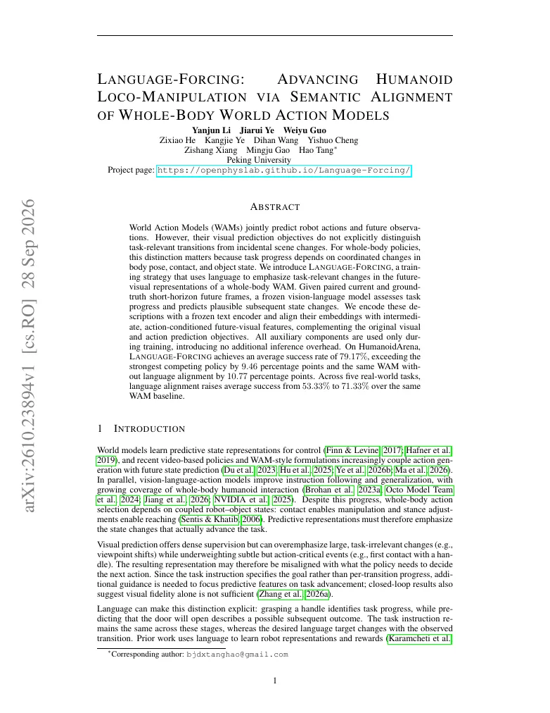 Language-Forcing: Advancing Humanoid Loco-Manipulation via Semantic Alignment of Whole-Body World Action Models visual