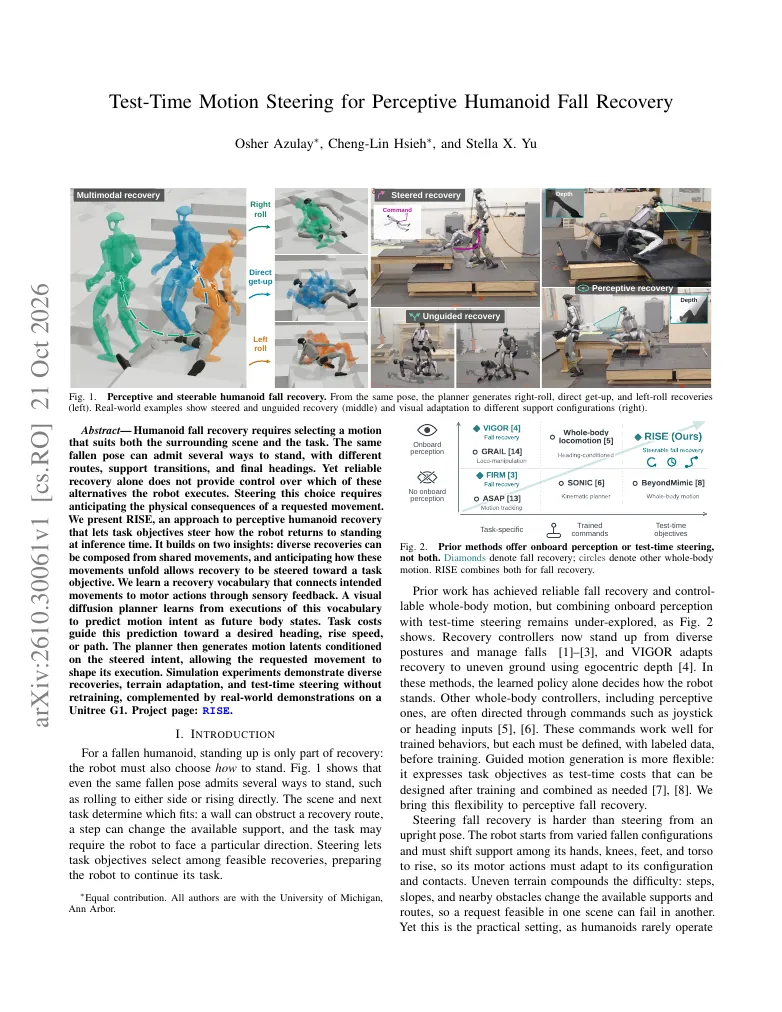 Test-Time Motion Steering for Perceptive Humanoid Fall Recovery visual