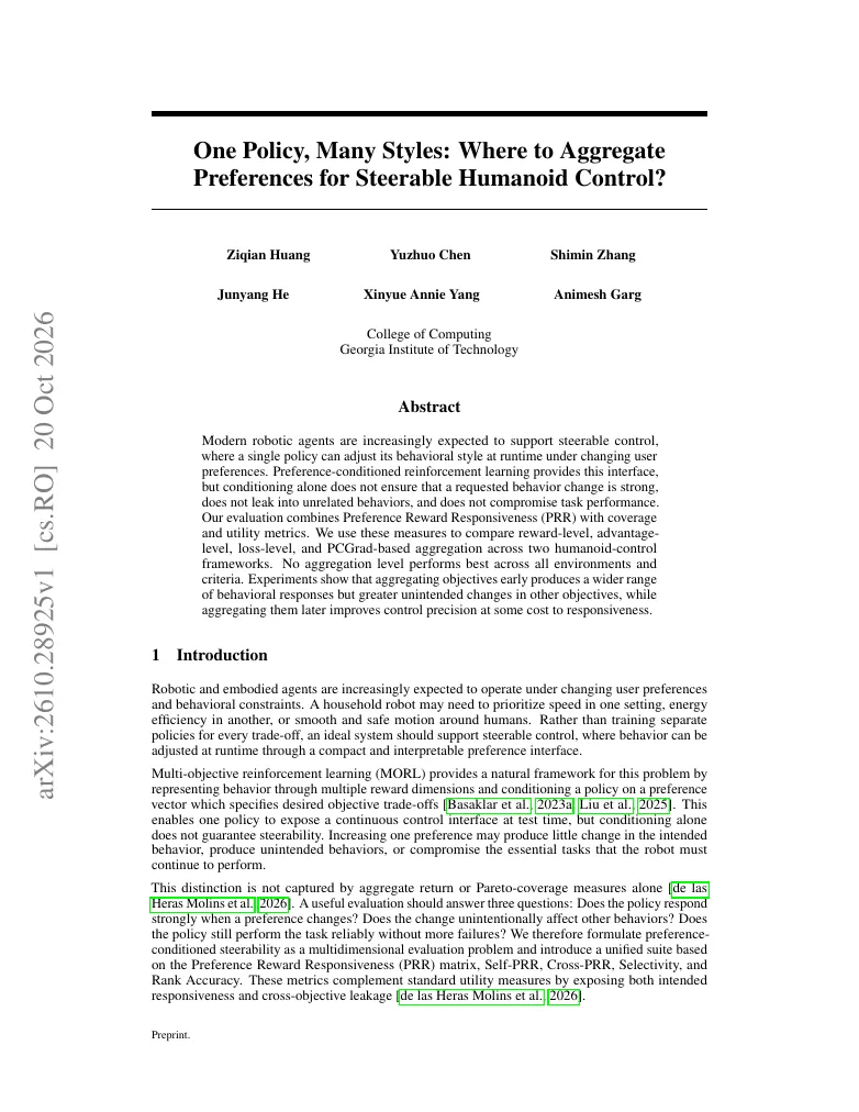 One Policy, Many Styles: Where to Aggregate Preferences for Steerable Humanoid Control? visual