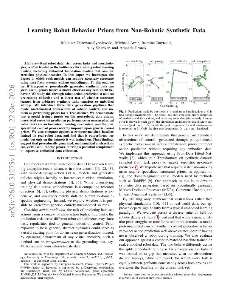 Learning Robot Behavior Priors from Non-Robotic Synthetic Data visual