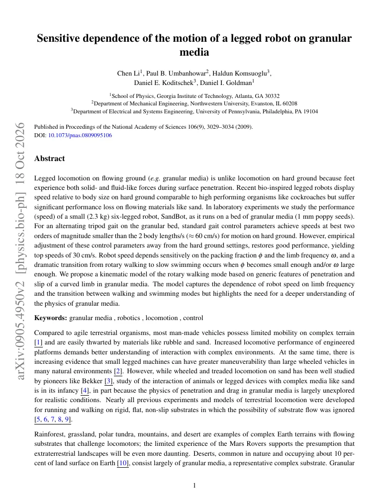 Sensitive dependence of the motion of a legged robot on granular media visual